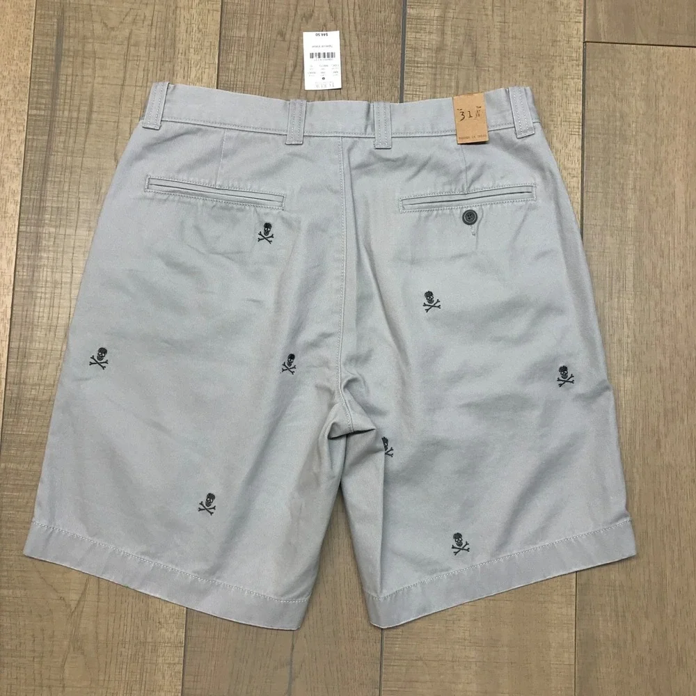 J.CREW Shorts Mens Size 31 Gray‎ Broken in Chino Skull Embroidered Grunge Cotton